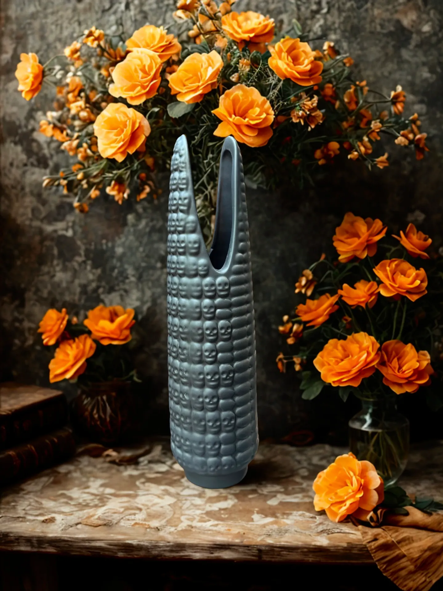 Florero Maíz Tzompantli Negro Mate